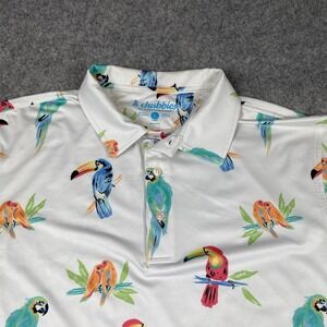 Chubbies Polo Shirt Mens Large White Tropical Parrot Golf‎ Stretch Performance